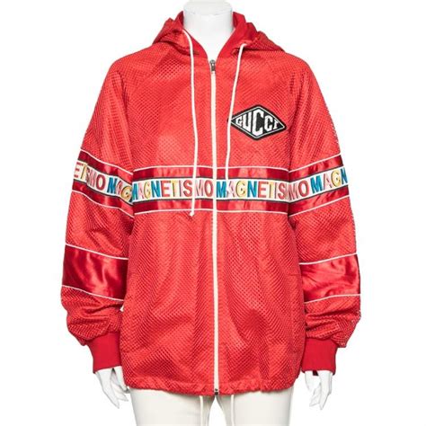 red gucci magnetismo zip up|Gucci Mesh Magnetismo Stripe Jacket In Red .